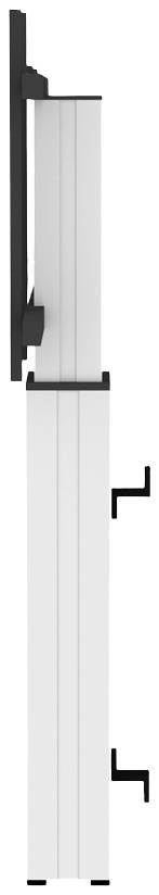 Side view of a metallic bracket with two hooks, presumably for mounting objects.