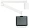 Medical monitor mounted on a white, adjustable wall-mounted arm.