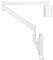 A white, articulating wall-mounted bracket with an attached, flat screen. Designed for flexible installation and use.