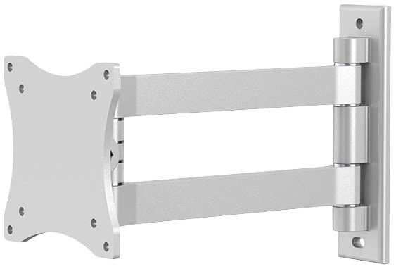 Wall mount for monitor or TV, silver, robust design, two arm segments, movable for flexible positioning.