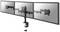 Triple metal monitor stand, holds three flat screens in a horizontal row, attaches to the desk with a clamp.