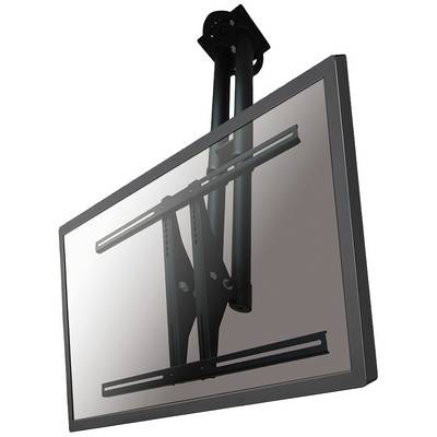 Flat-screen television, mounted on a ceiling bracket, with a black frame.