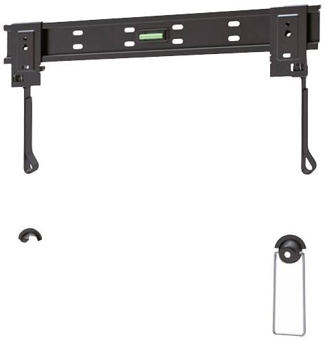 Wall mounting bracket for flat-screen televisions with spirit level for horizontal alignment.