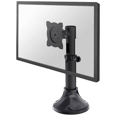 A flat screen mounted on an adjustable-height black stand, ideal for workplace ergonomics.