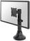 A flat screen mounted on an adjustable-height black stand, ideal for workplace ergonomics.
