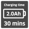 Charging time: 30 mins, 2.0Ah