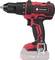 Cordless drill in red and black with an ergonomic handle and integrated tool holder. 'Toolcraft' brand, 20V power.