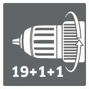 Figure of a chuck symbol with an arrow indicating rotational movement, with the numbers '19+1+1' underneath, suggesting adjustment options.