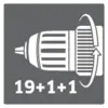 Figure of a chuck symbol with an arrow indicating rotational movement, with the numbers '19+1+1' underneath, suggesting adjustment options.