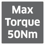 'Rectangular sign with the inscription Max Torque 50Nm in black text on a grey background.'