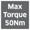 'Rectangular sign with the inscription Max Torque 50Nm in black text on a grey background.'