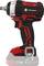 Cordless impact driver with black and red design, marked with 'TOOLCRAFT'. Showing the handle, trigger, battery compartment, and metal hook.