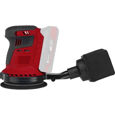 A red, cordless, electric sander with a 20V battery. Tool for sanding surfaces in the workshop.