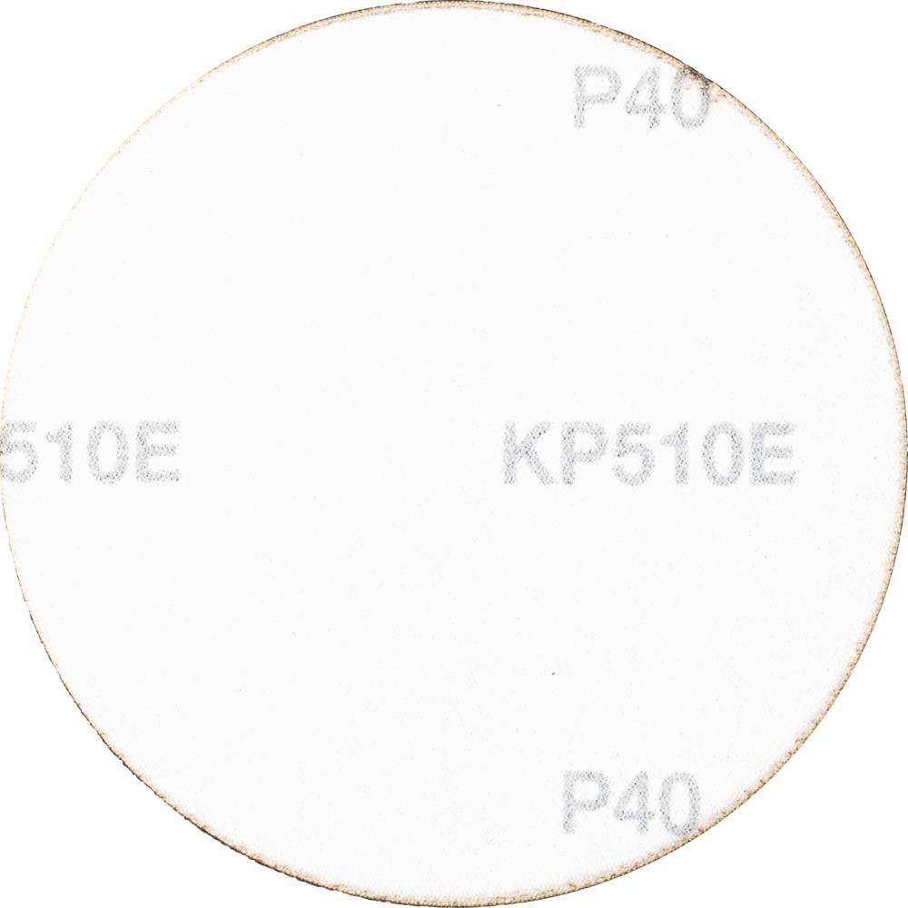 A round sheet of sandpaper with the inscription 'KP510E P40' on a neutral background, without visible textures or colours.