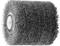 Disc brush with a metal core and dense black bristles, used for surface treatment or cleaning in industrial applications.