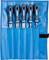 Five screwdrivers with blue handles in a blue bag.
