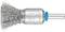 Wire brush head with blue plastic ring, suitable for drills or angle grinders for cleaning or deburring.