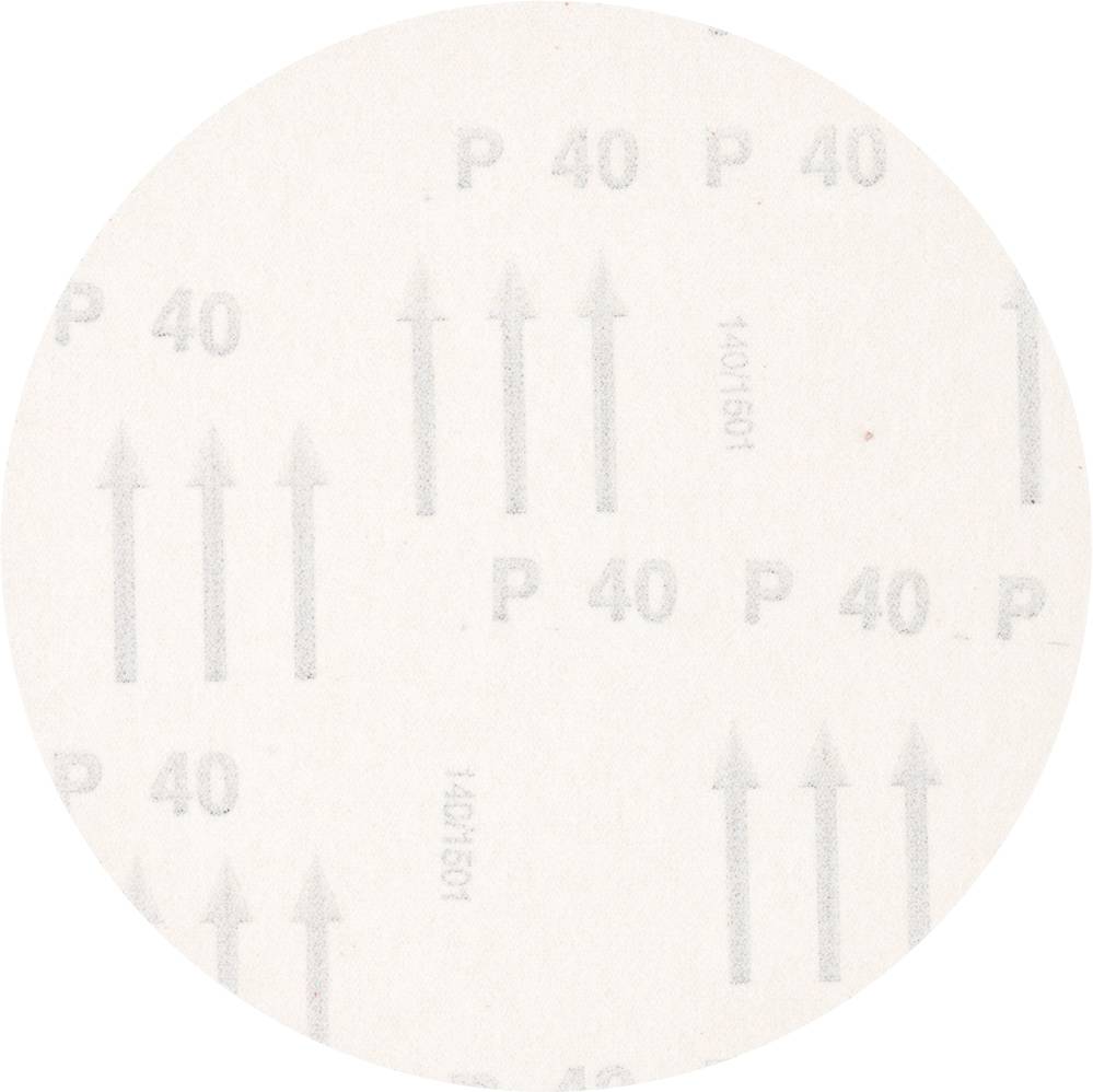 A sandy-coloured sandpaper with 'P40' printed on it and arrows indicating the grain direction.