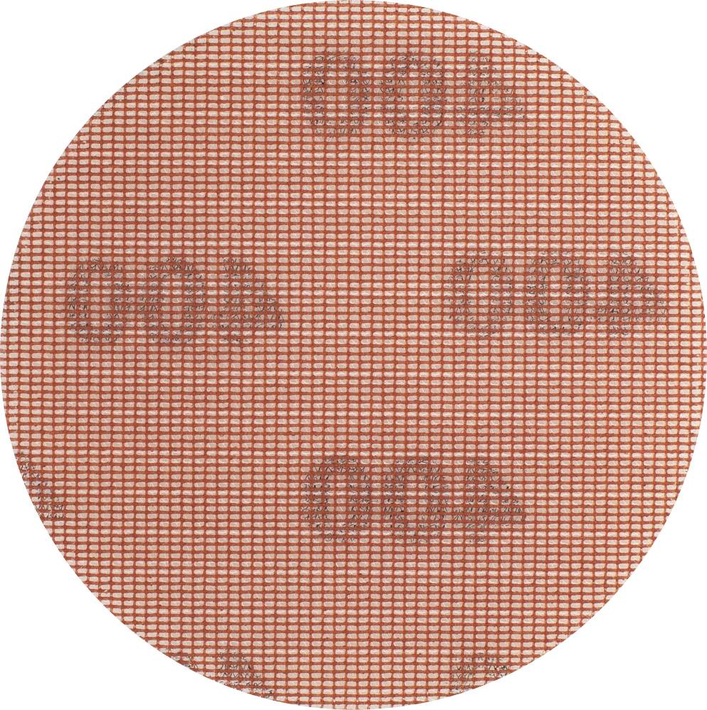 Red, circular raster pattern with repeated text 'ANDA' in darker script on the background.