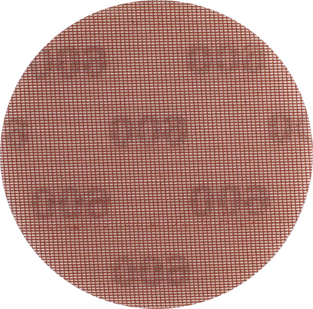 Round abrasive disc with a fine mesh structure in rust-brown, often used for smoothing or polishing surfaces in craftwork.