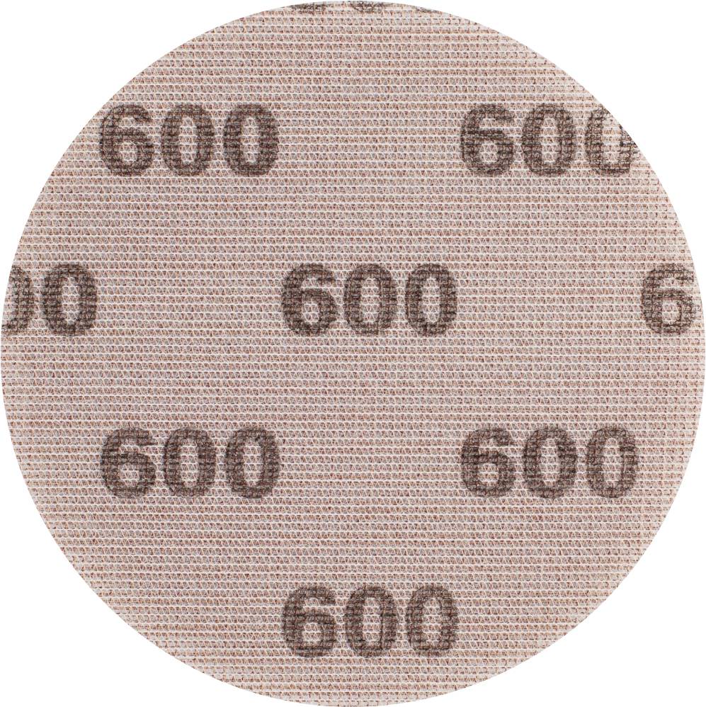 Round sandpaper attachment with a grit of '600', evenly printed and brown-grey coloured.