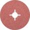 Red, round grinding wheel with a central cross-shaped opening for mounting on grinding machines.