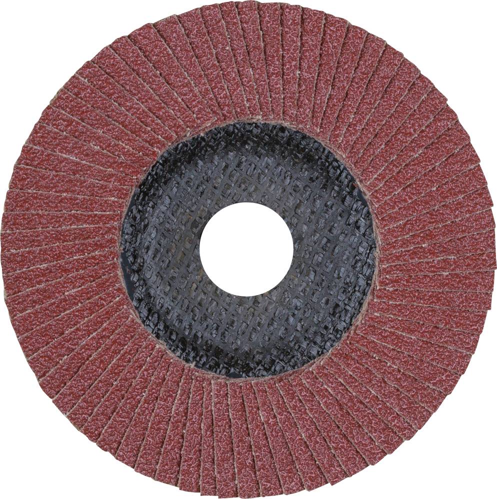 Grinding disc for angle grinder, red, with concentric grinding leaves.