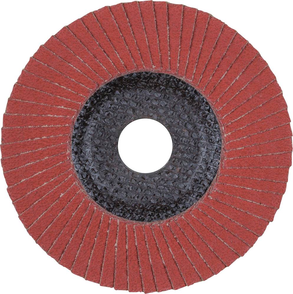 Round grinding disc with red lamellas.