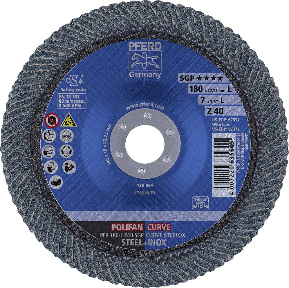 PFERD TOOLS 67689095 Z Sgp Curve Steelox Flap disc Diameter 180 mm Bore diameter 22.23 mm 10 pc(s)-1