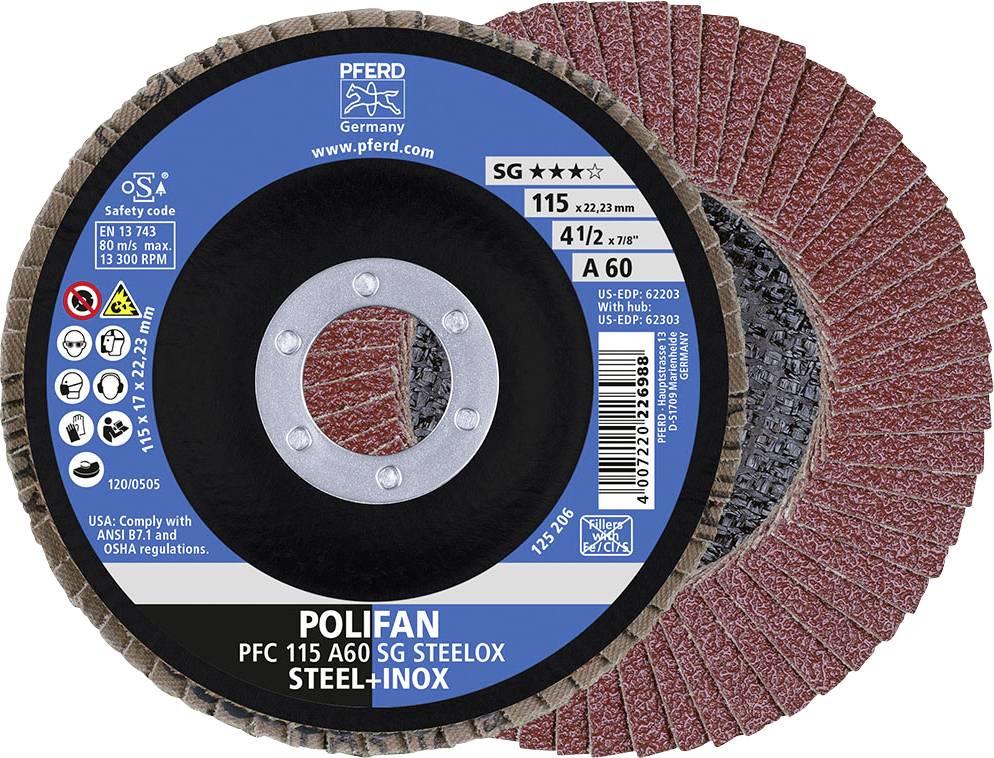 PFERD TOOLS 67746115 A Psf Steelox Flap disc Diameter 115 mm Bore diameter 22.23 mm Grit size 60 10 pc(s)-0