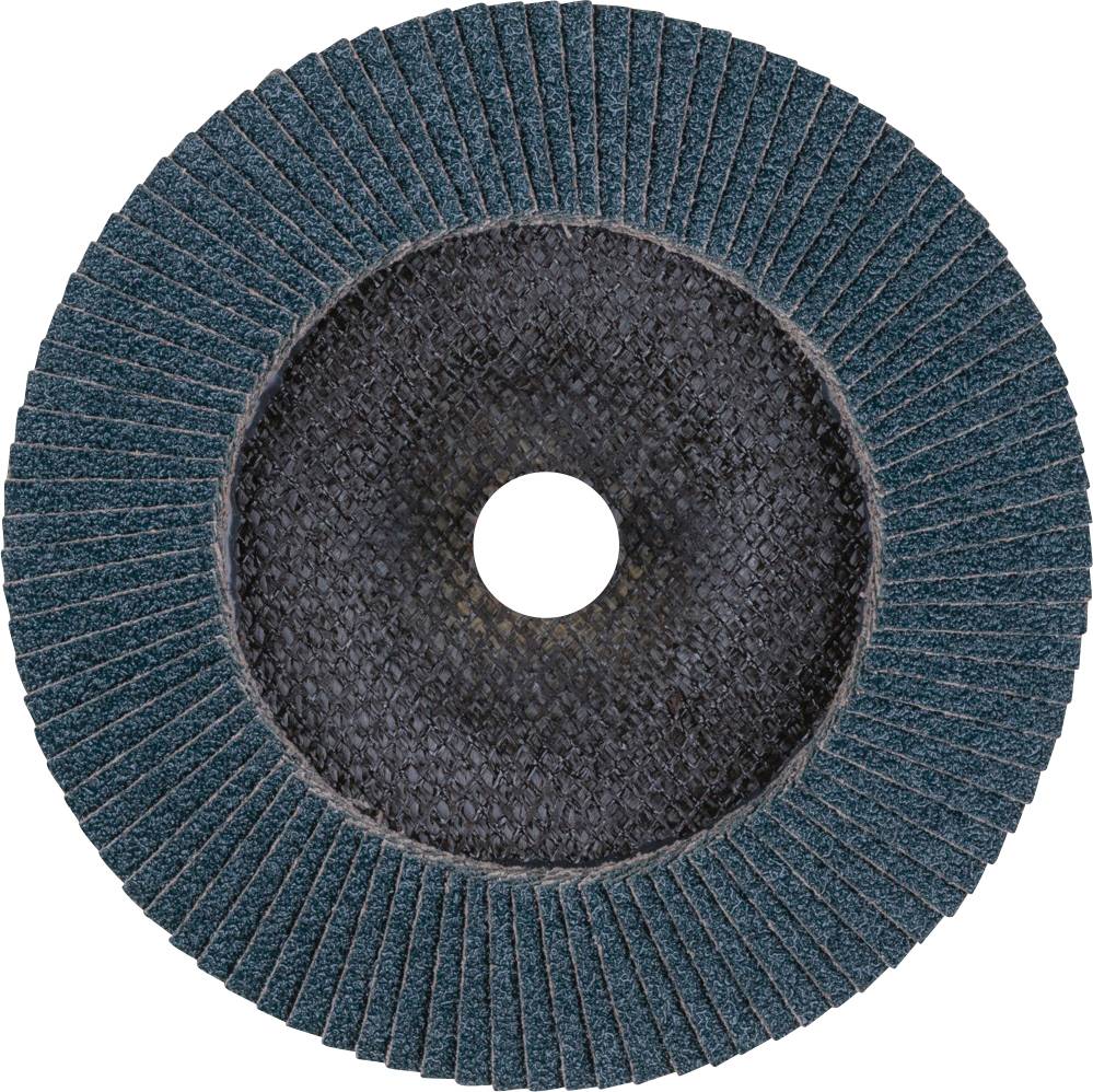 Grinding disc with radially arranged lamellae for metal or wood processing.