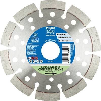 Diamond cutting disc for concrete and stone processing, segmented, diameter 125 mm, max. rotational speed 12,250 rpm, manufacturer's marking.