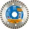 Metal grinding disc with blue centre, brand name and safety warnings; 125 mm diameter, suitable for construction work.
