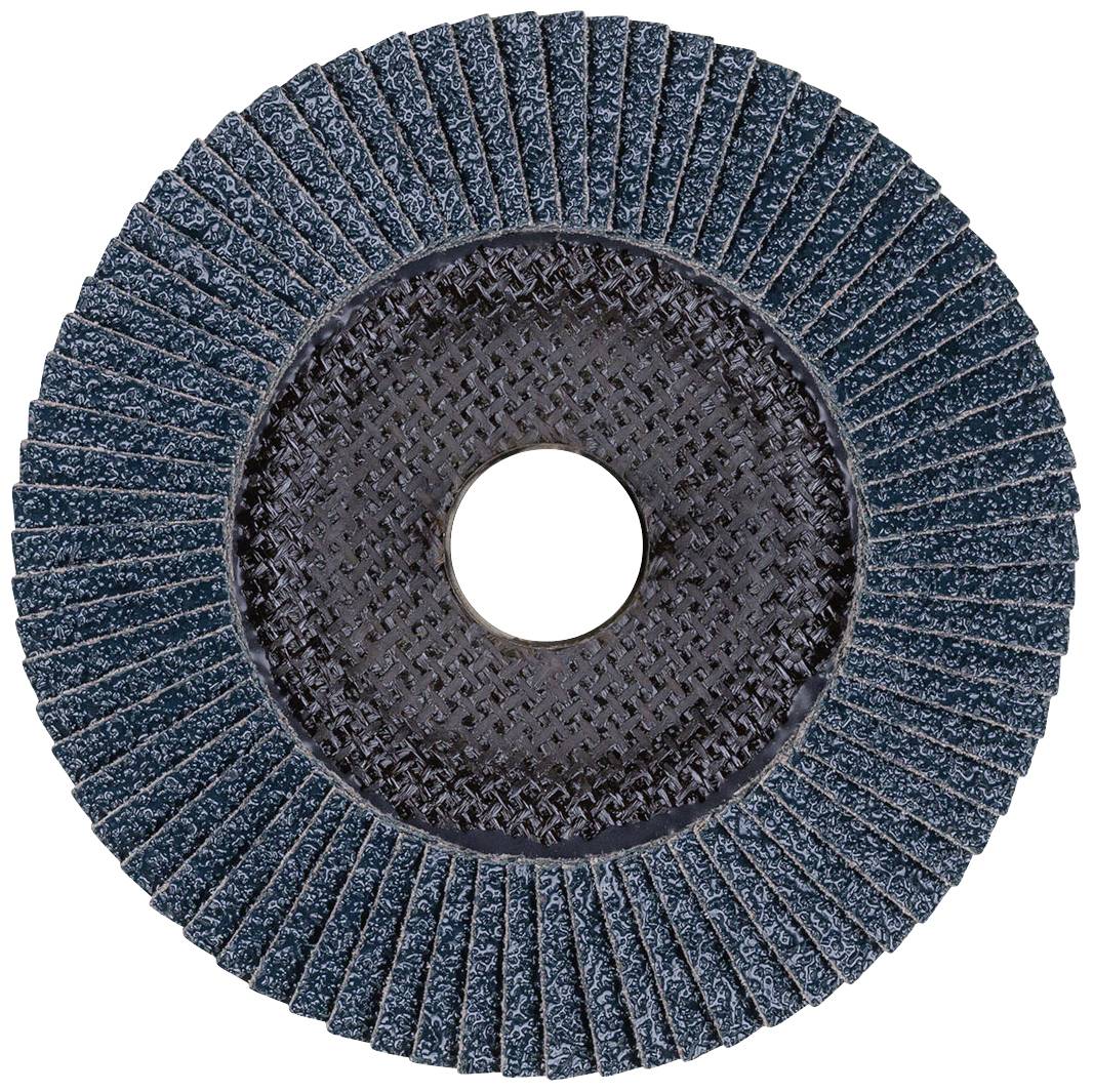 'Round grinding disc with ribbed texture, central hole; typical tool for grinding work.'