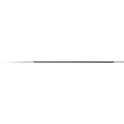 A silver ballpoint pen refill, cylindrical, with a fine tip and transparent body, filled with dark ink.