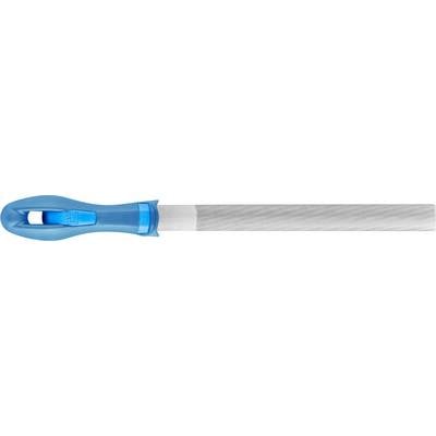 A blue, sharp kitchen grater with an ergonomic handle and silver metal surface, ideal for grating foods such as lemon zest.