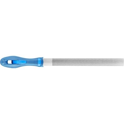 Metal file with blue handle, suitable for surface processing.<br><br>Translation to British English:<br>Metal file with blue handle, suitable for surface finishing.