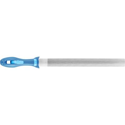 Blue handle with ergonomic design, connected to a silver metal file. Suitable for woodworking and metalworking.