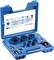 Blue tool case with various hole saws and drilling accessories in different sizes, ideal for craftsman work.