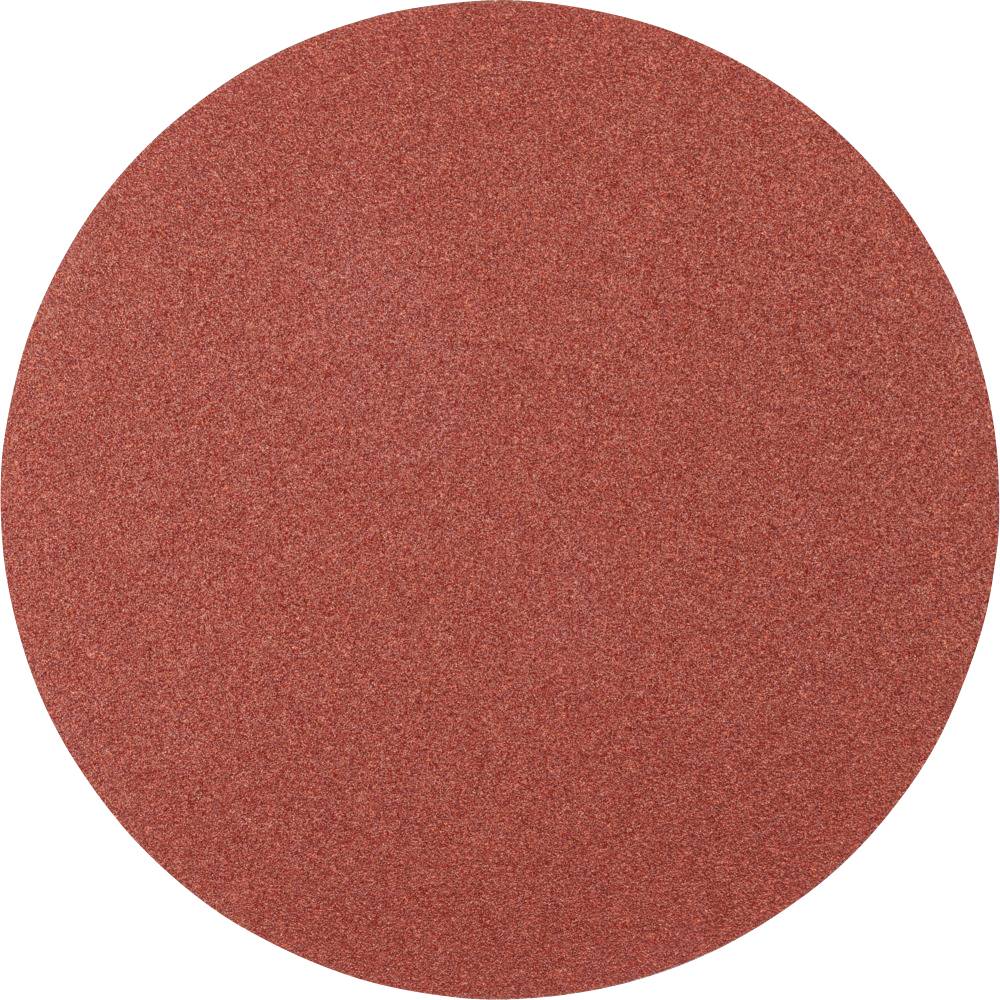 A circular sandpaper with a grainy red surface, suitable for wood and metal processing.
