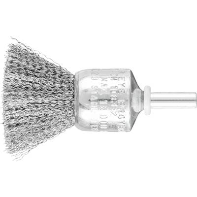 Metal brush attachment for power drills, with dense wire bristles and metal base. Ideal for removing rust and paint.