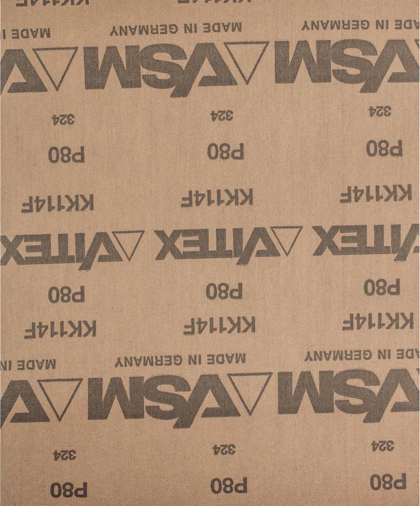 Sheet of sandpaper with inscription 'Made in Germany', 'P80', 'VSM', 'K1141' and 'Vortex'.