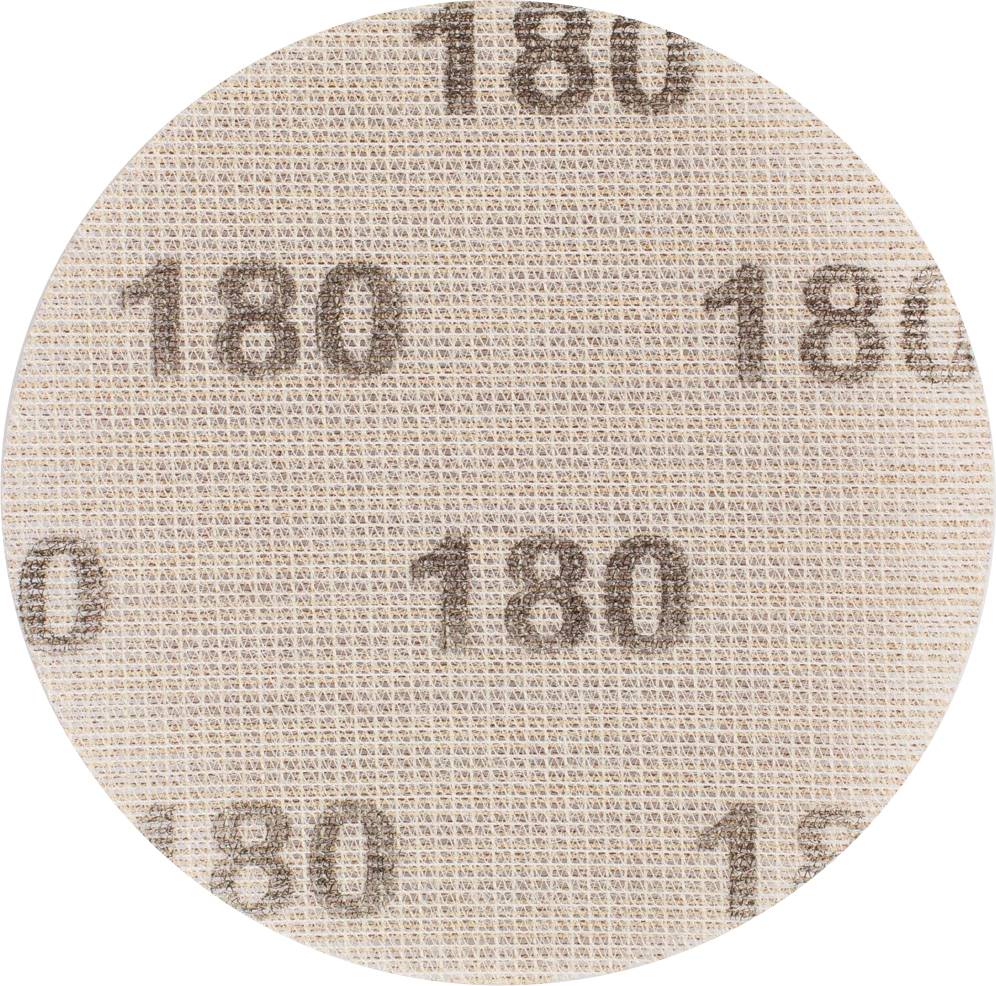 Circular sandpaper sheet with 180 grit. Beige colour, with repeated '180' marking. Suitable for fine sanding.