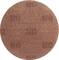 A round rug with a pattern of horizontal, rust-brown stripes on a beige background.