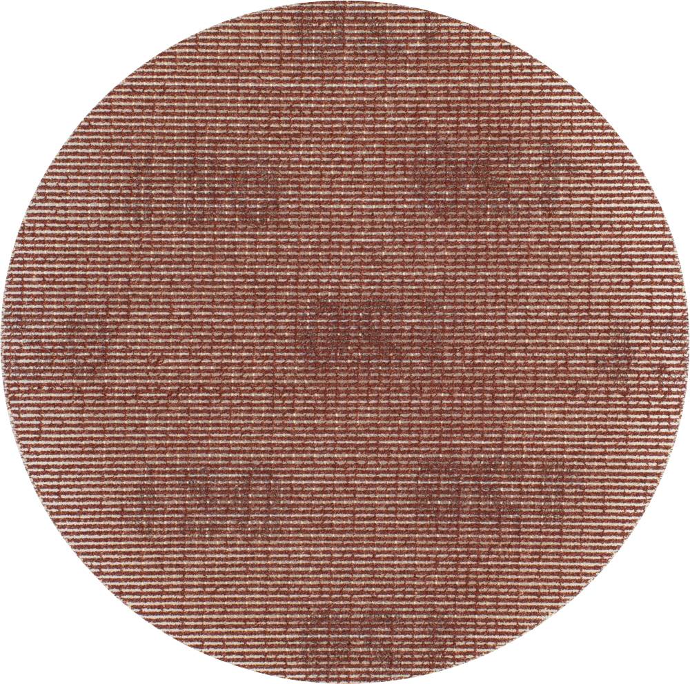 A round abrasive disc made of reddish-brown sandpaper with fine grain, suitable for woodworking or metalworking.