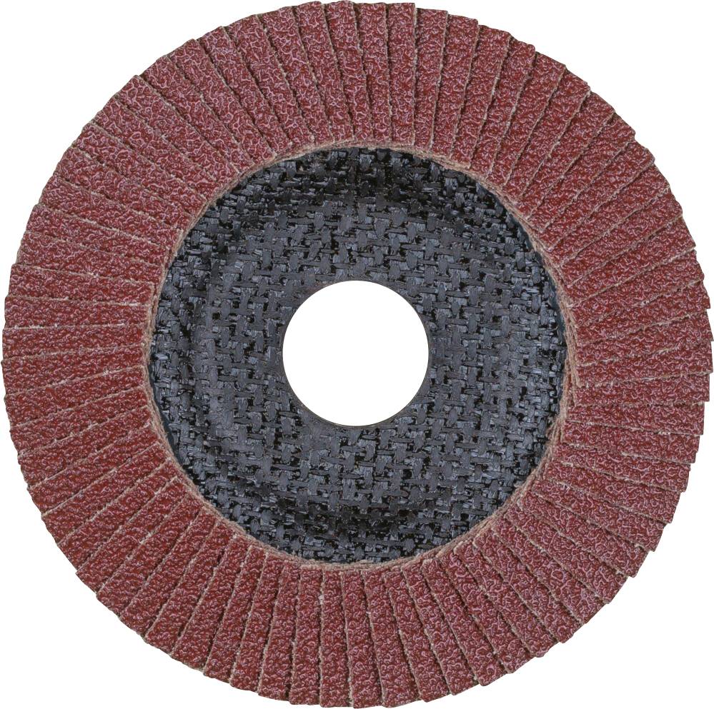 'Grinding wheel with red sandpaper and black centre, viewed from above.'