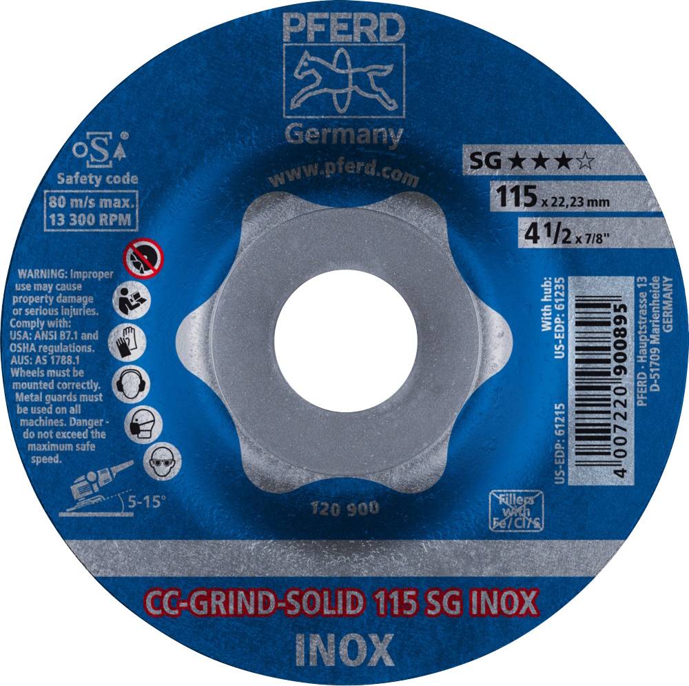 PFERD TOOLS 64186115 Cc-Grind-Solid Sg Inox Grinding disc (off-set) Diameter 115 mm Bore diameter 22.23 mm 10 pc(s)-1