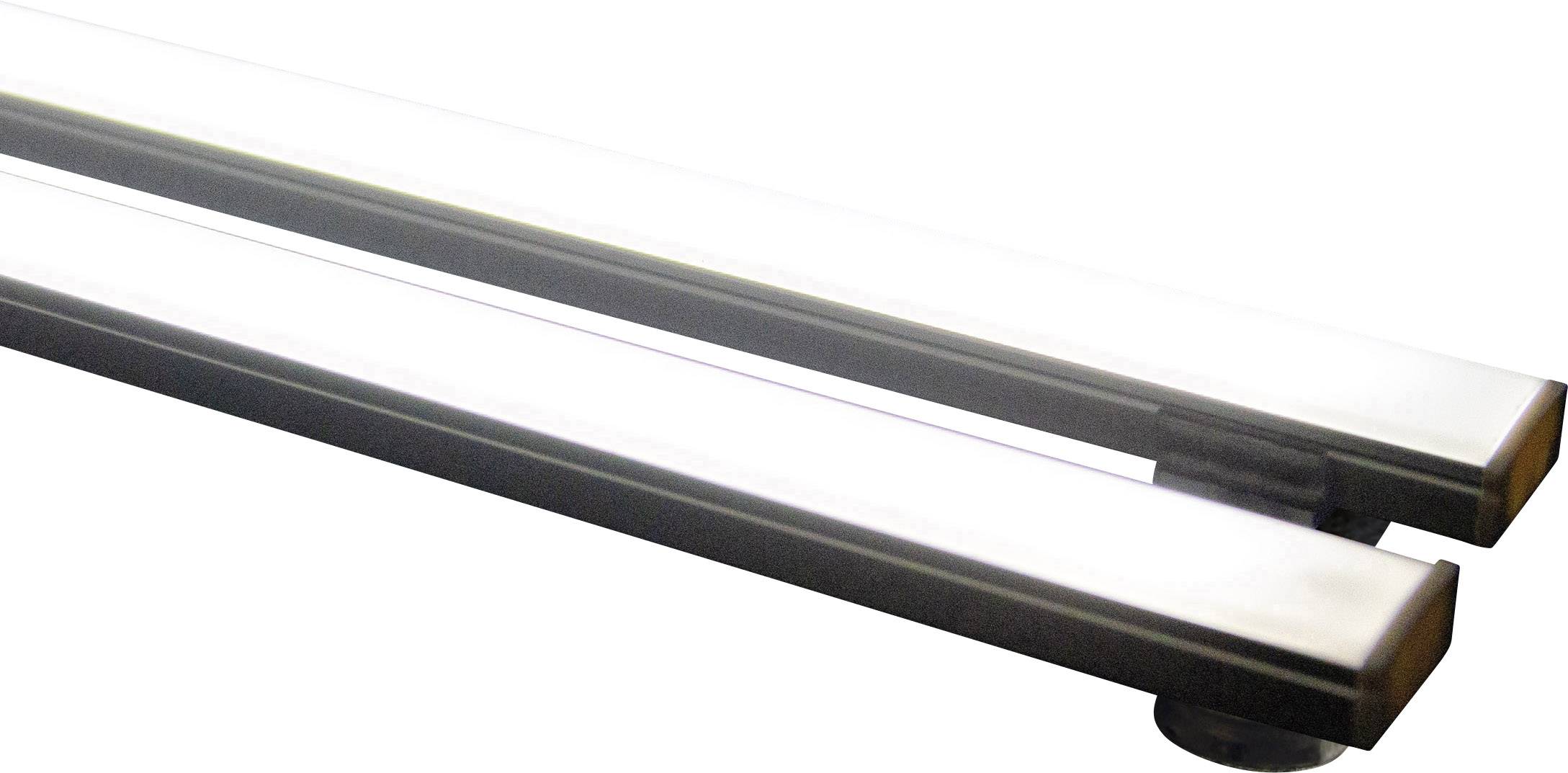 Two slim, parallel LED light bars with a matte housing, providing uniform illumination for work areas.