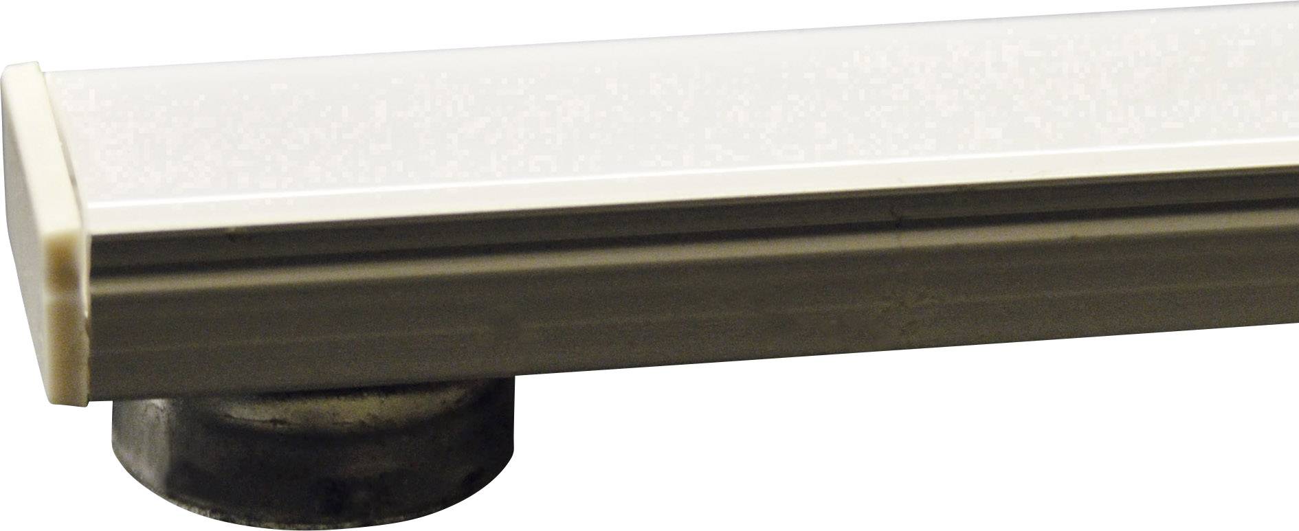 A rectangular metal or plastic component with a round, black fixing attachment at its base.