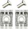 Two metal screws and two clear plastic mounting brackets, suitable for fastening purposes.